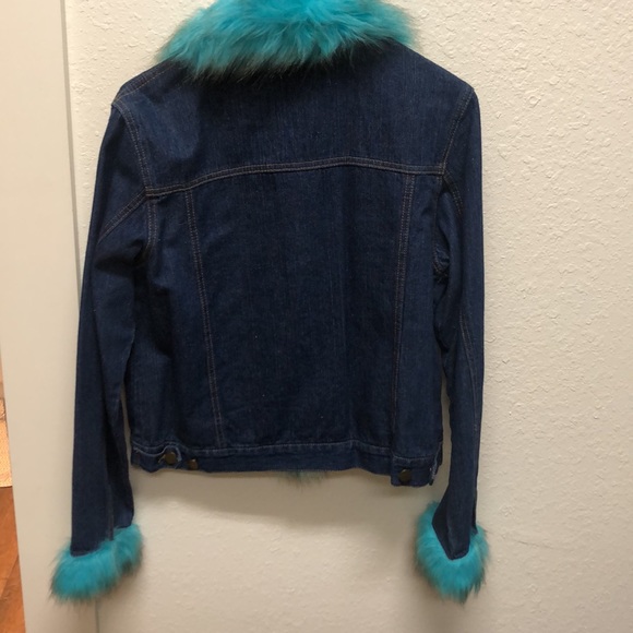 NWOT Jean jacket with aqua fur - Picture 3 of 6